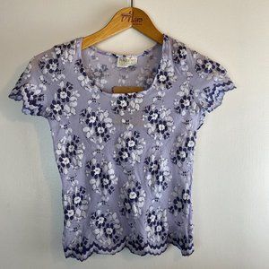 y2k cottage core PEACE BY PIECE Lavender Lace Floral Top Made in Canada Size S/M